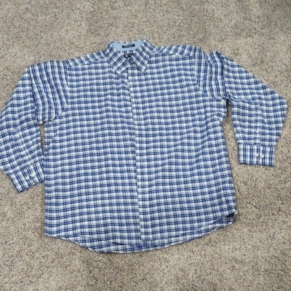 Chaps Classic Fit Oxford, 17-17 1/5, 34-35, Blue And White Checks
